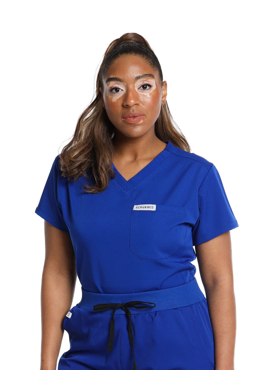 Women's Light Blue 1 Pocket Scrub Top