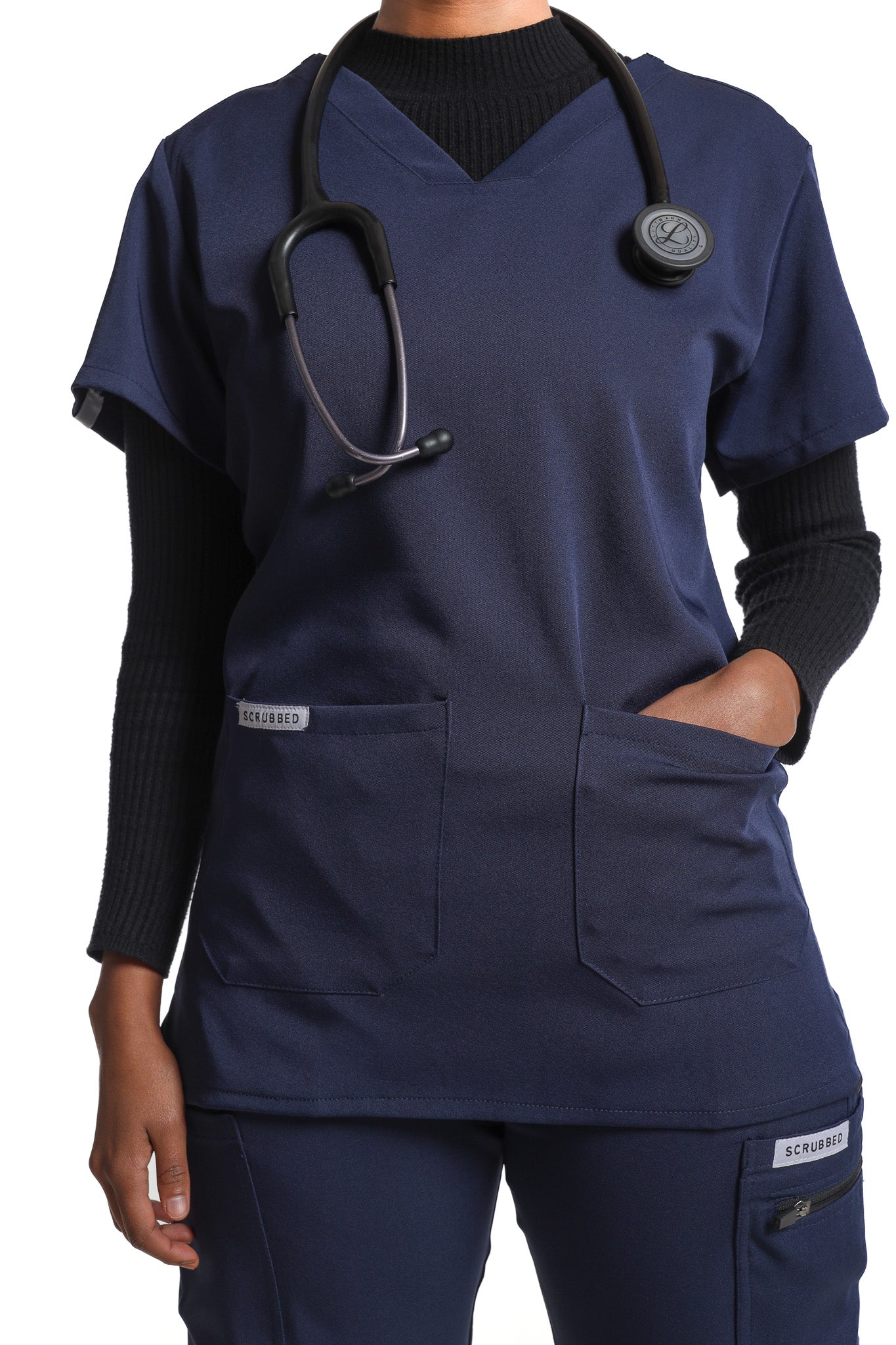 Women's Dark Blue 2 Pocket Scrub Top