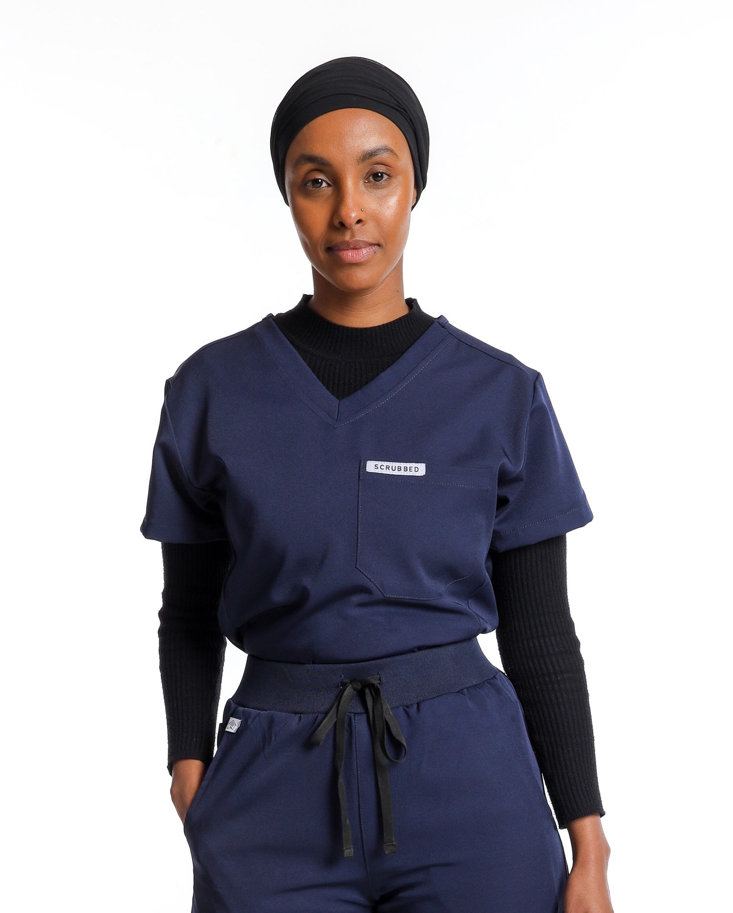 Women's Dark Blue 1 Pocket Scrub Top