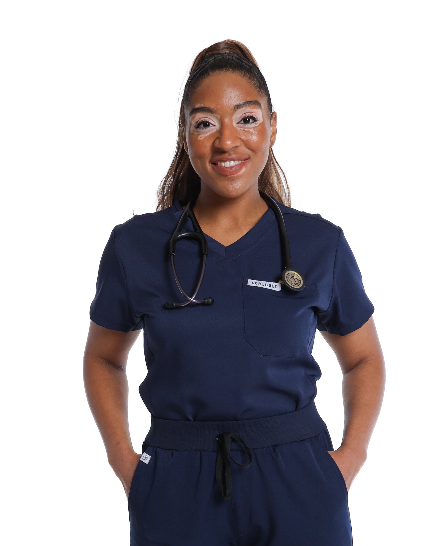 Women's Dark Blue 1 Pocket Scrub Top